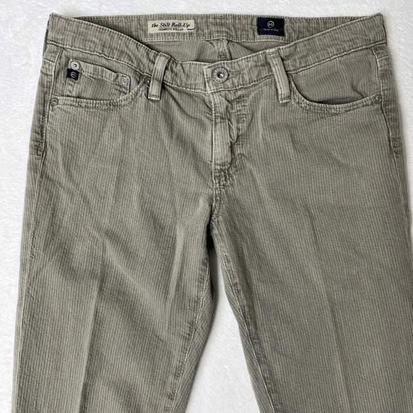 Adriano Goldschmeid AG Sz 27R Stilt Cigarette Roll Up Stripe Khaki Low Rise Crop - Picture 3 of 13